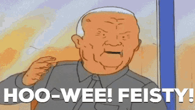 a cartoon of a man saying hoo-wee feisty .