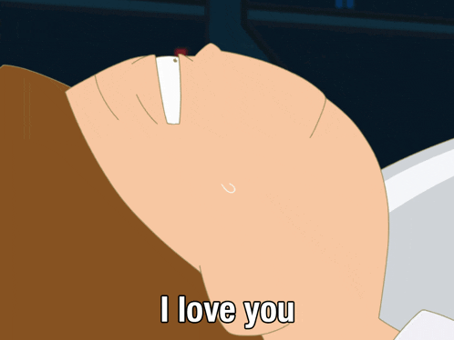 a cartoon of a man saying i love you with his mouth open