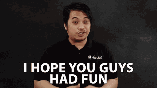 a man says i hope you guys had fun in front of a black background