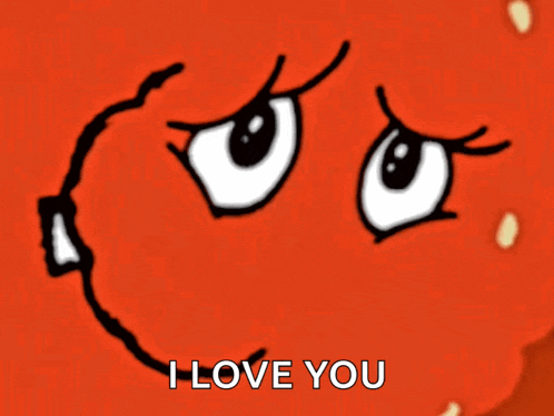 a cartoon face with the words i love you on it