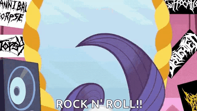a sign that says rock n ' roll in front of a speaker