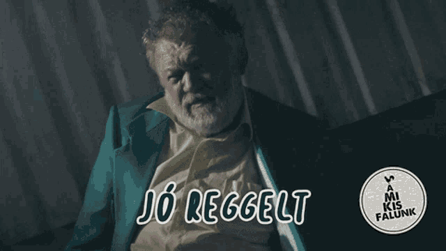 a man in a green suit is laying down with the words jo reggelt written below him