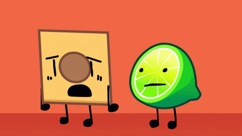 a cartoon drawing of a square and a lime