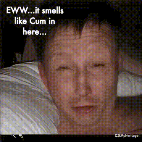 a man is laying in bed with his eyes closed and a caption that says `` it smells like cum in here ... '' .