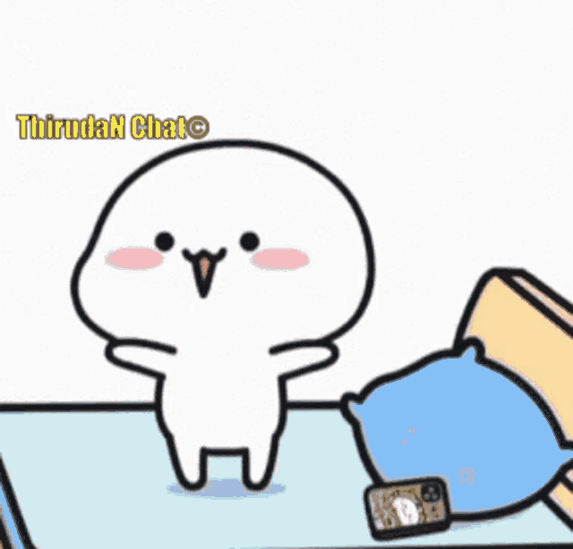 a cartoon character is holding a heart while laying on a bed next to a clock .
