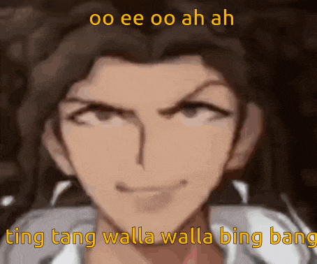 a close up of a man 's face with the words ting tang walla walla bing bang above it