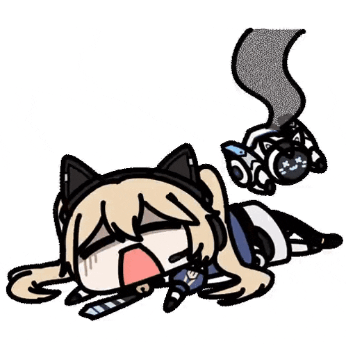 a cartoon girl with cat ears is laying on the ground with a smoke coming out of her mouth .