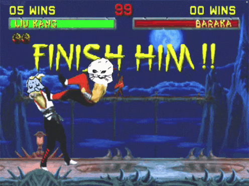 a video game screen says finish him on the bottom