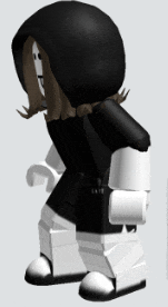 a cartoon character wearing a black hood and white pants