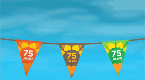 a row of flags with the number 75 on them