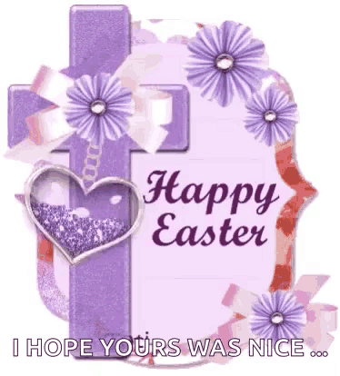 a happy easter card with a cross and flowers