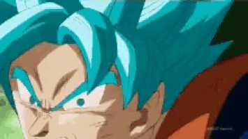 a close up of a blue haired anime character