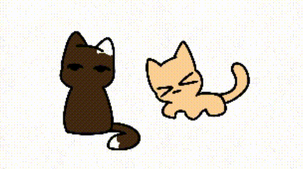 two cartoon cats are sitting next to each other on a white background . one of the cats is brown and the other is orange .