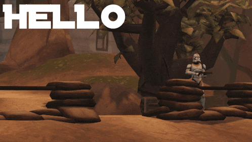 a video game called hello boys shows a man holding a green lightsaber