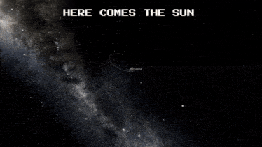 a computer generated image of the sun with the words here comes the sun below it