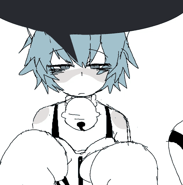 a drawing of a girl with a cat ear and red eyes