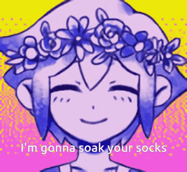 a drawing of a girl with a flower crown on her head says i 'm gonna soak your socks .