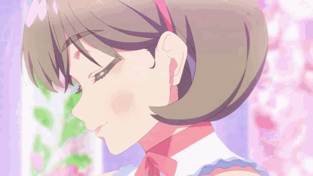 a close up of a girl 's face with a purple background