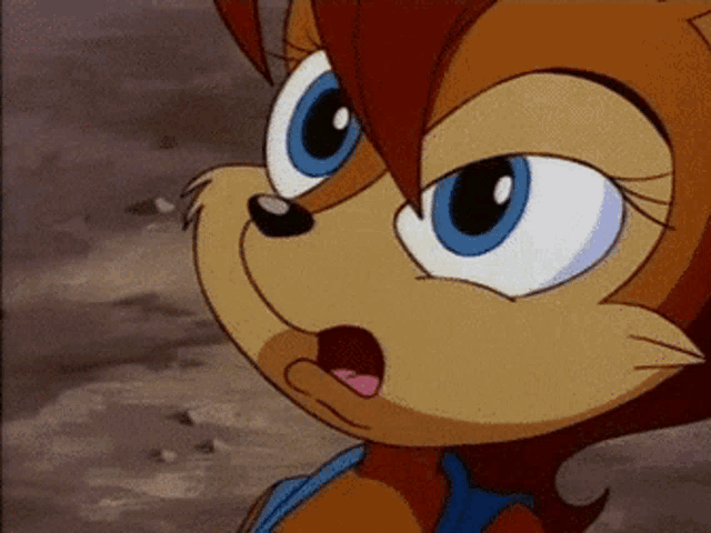 a close up of a cartoon character 's face with a surprised look on her face
