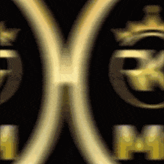 a close up of a gold circle with the letter h in the middle