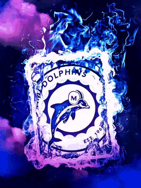 a logo for the dolphins with a dolphin in the middle