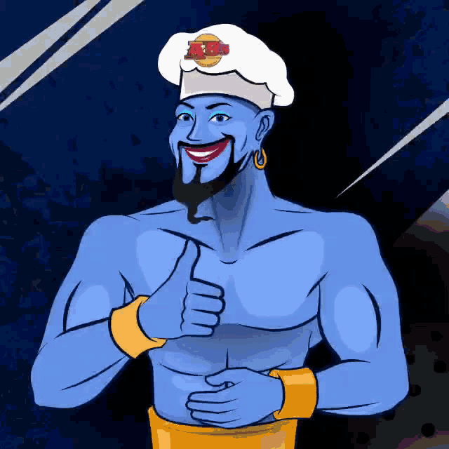 a cartoon drawing of a genie giving a thumbs up sign