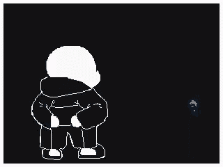 a pixel art of sans from undertale standing next to a blue glowing object .