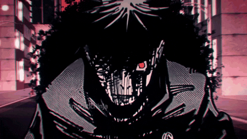a drawing of a monster with a red eye and the word ninja on the bottom right