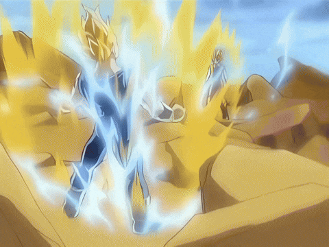 a cartoon drawing of a person with a blue and yellow aura