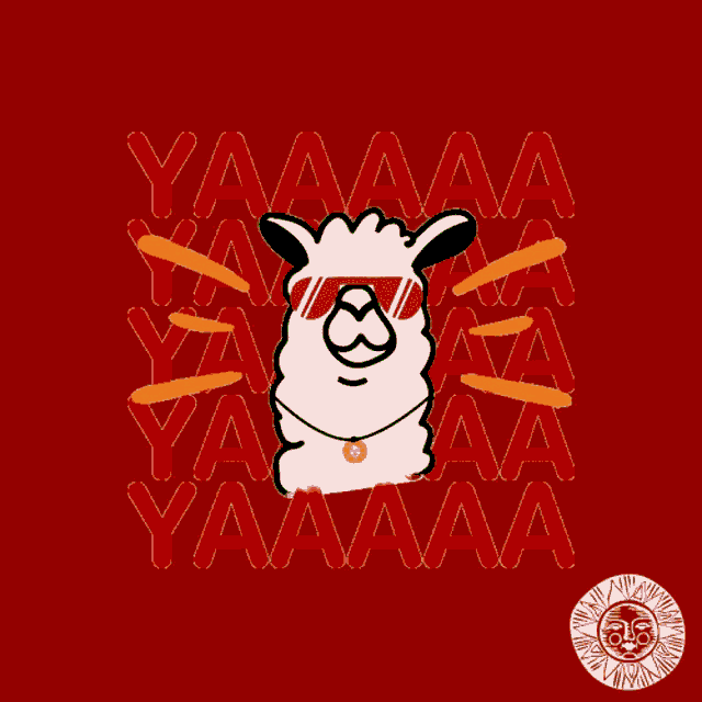 an illustration of a llama wearing sunglasses with the letters yaaaa behind it