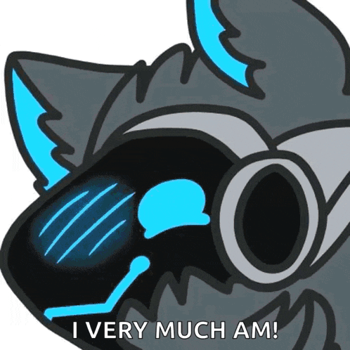 a cartoon of a wolf wearing sunglasses and saying i very much am !