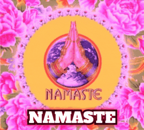 a sign that says namaste on it with a picture of hands