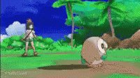 a cartoon character is standing next to a cartoon character in a field .