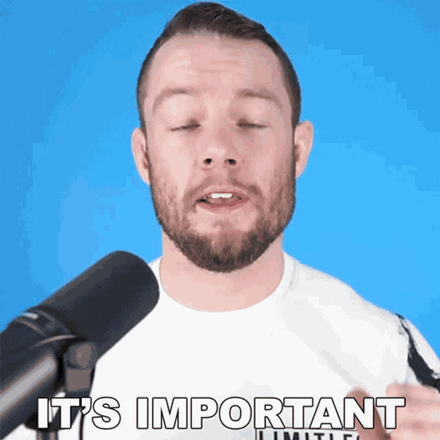 a man speaking into a microphone with the words it 's important limited written below him