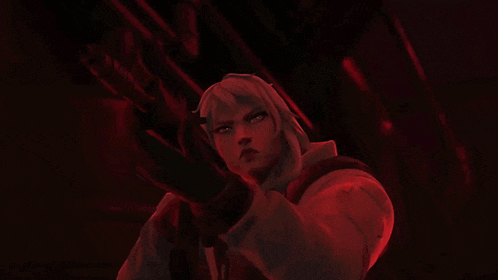 a cartoon character is holding a rifle in a dark room