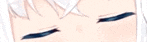 a close up of a girl 's eyes with white hair and blue eyes