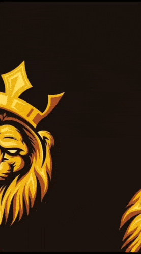 a lion with a crown on its head is surrounded by sparkles