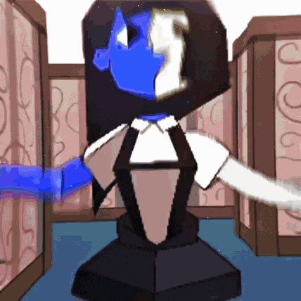 a cartoon drawing of a woman with a blue face