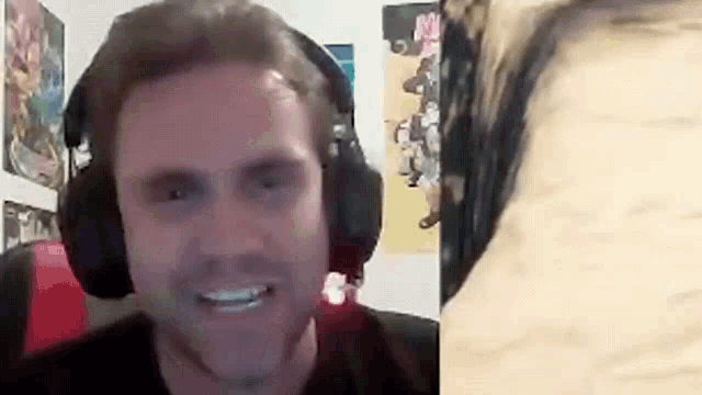 a man wearing headphones is smiling in a video call .