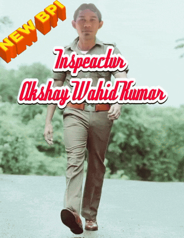 a man in a uniform is walking down a road with the words inspector akshay wahid kumar on the bottom