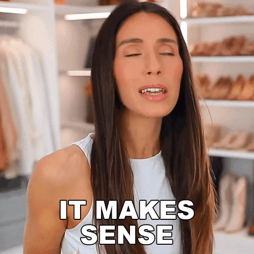 a woman says it makes sense in front of a closet full of shoes