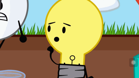 a cartoon drawing of a light bulb with a surprised face