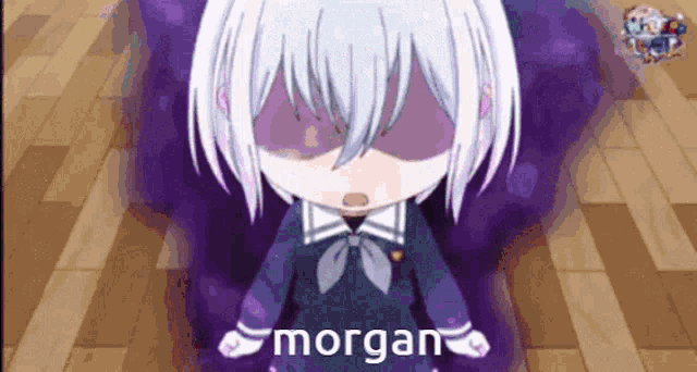 a cartoon girl with white hair and the name morgan