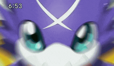 a close up of a cartoon character 's face with the time 6:53 on the bottom