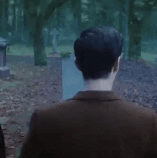 a man in a suit and bow tie is standing in a park .