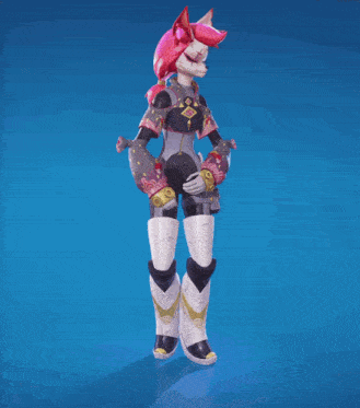 a 3d model of a female robot with a pink hair