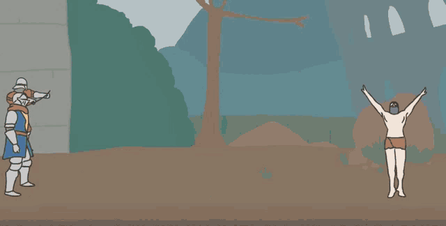 a cartoon of a knight and a man with a mustache