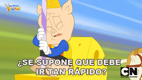 a cartoon of a pig with the words " se supone que debe ir tan rapido " below him