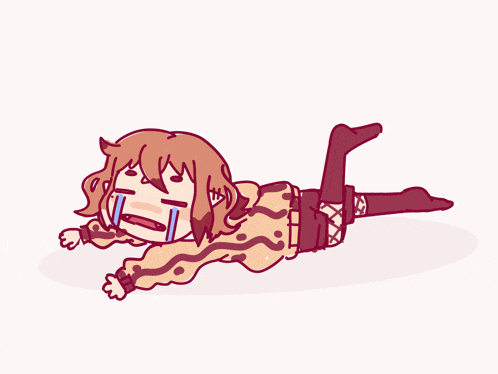 a cartoon drawing of a girl laying on the ground crying