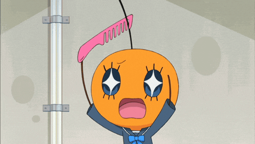 a cartoon character holding a comb with a spiral on it